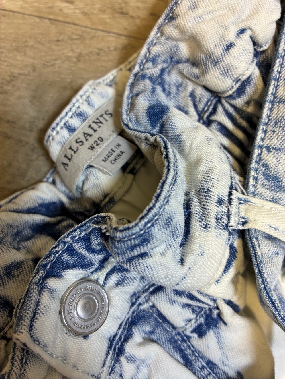 All Saints Filly Paperbag Denim Shorts High Waisted Belted Bleached - Picture 6 of 12